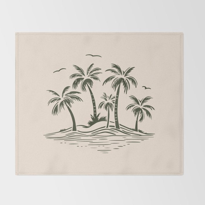 Vintage tropical palm tree beach island art Throw Blanket Gallery Image 2