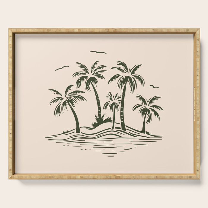 Vintage tropical palm tree beach island art Serving Tray Gallery Image 1