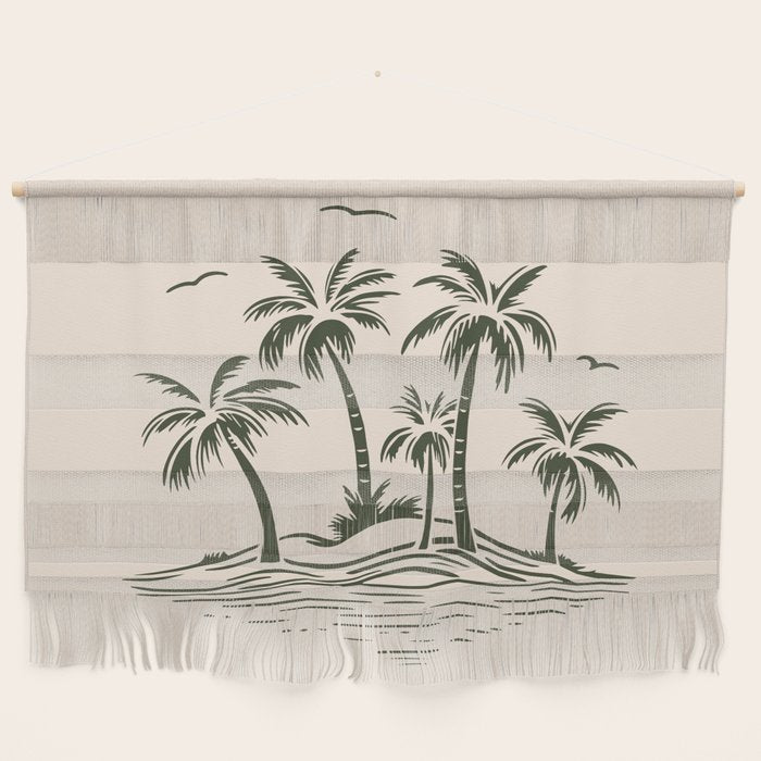 Vintage tropical palm tree beach island art Wall Hanging Gallery Image 1