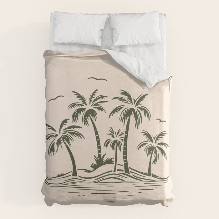 Vintage tropical palm tree beach island art Duvet Cover Gallery Image 1