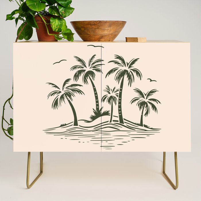 Vintage tropical palm tree beach island art Credenza Gallery Image 1