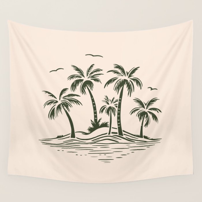 Vintage tropical palm tree beach island art Wall Tapestry Gallery Image 4