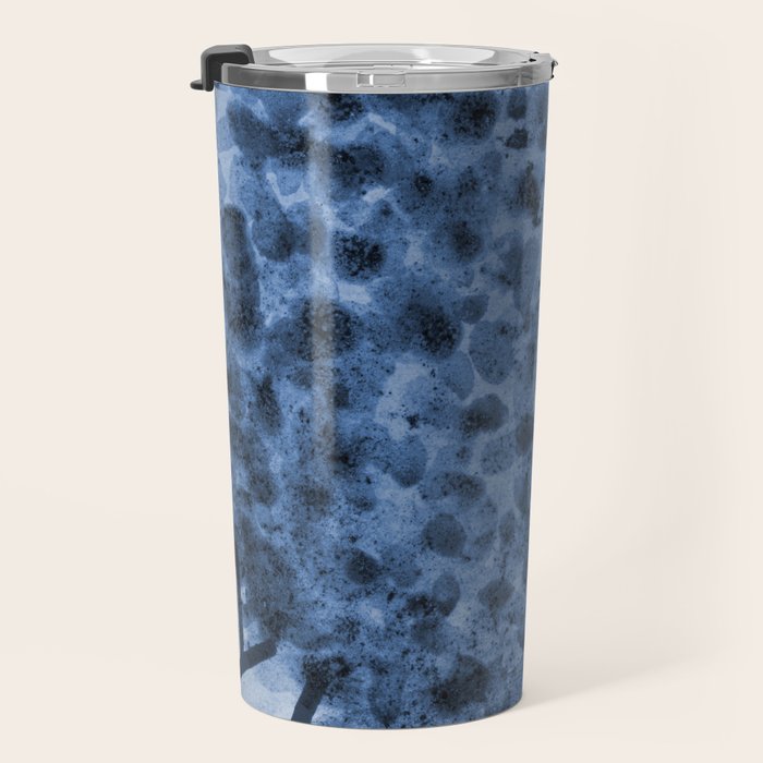 Garden Lilac Flower Painting in Navy Blue Travel Mug Gallery Image 3
