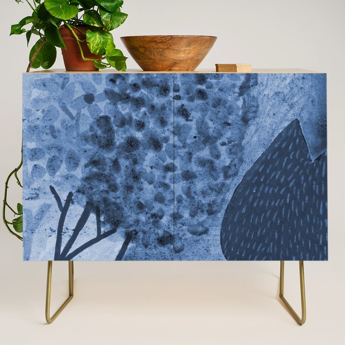 Garden Lilac Flower Painting in Navy Blue Credenza Gallery Image 1