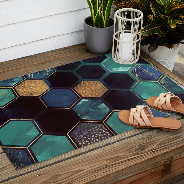 Blue & Gold Outdoor Rug Gallery Image 2