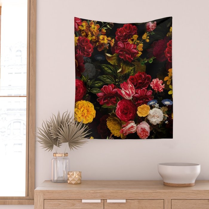 Dutch Vintage Midnight Flower Garden Wall Tapestry Gallery Image 2