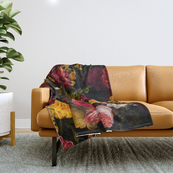 Dutch Vintage Midnight Flower Garden Throw Blanket Gallery Image 1