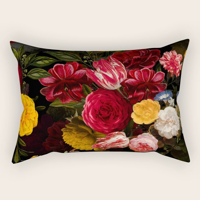 Dutch Vintage Midnight Flower Garden Rectangular Pillow Gallery Image 2