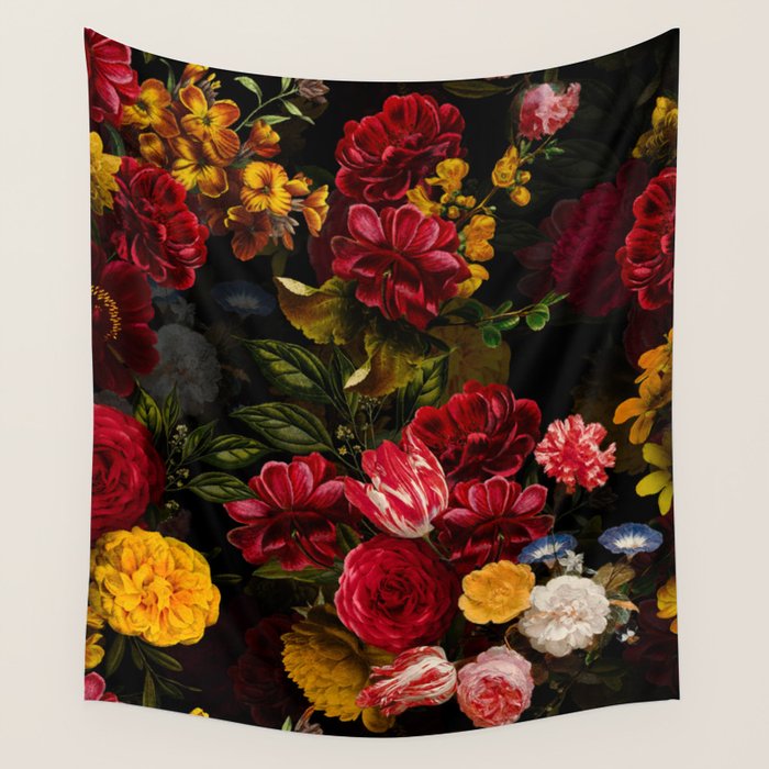 Dutch Vintage Midnight Flower Garden Wall Tapestry Gallery Image 1