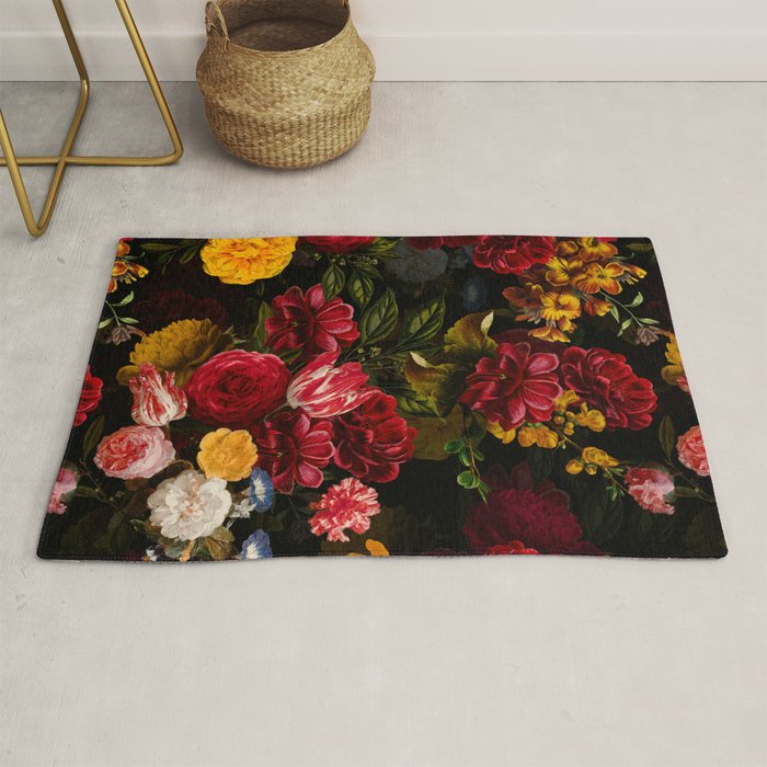 Dutch Vintage Midnight Flower Garden Rug Gallery Image 1