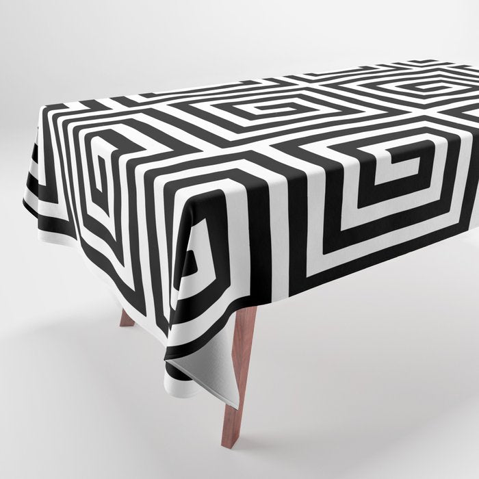 Greek Key Pattern 122 Black and White Tablecloth Gallery Image 1