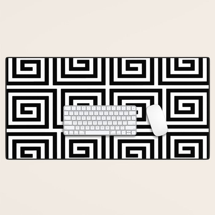 Greek Key Pattern 122 Black and White Desk Mat Gallery Image 1