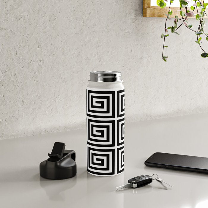 Greek Key Pattern 122 Black and White Water Bottle Gallery Image 4