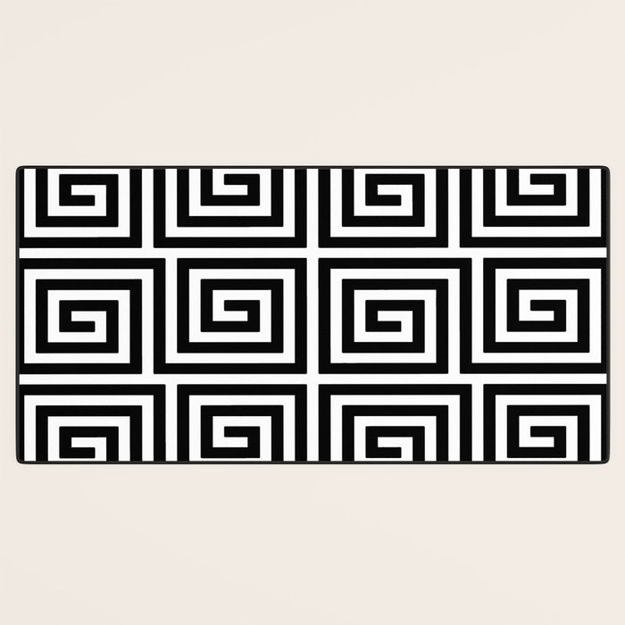 Greek Key Pattern 122 Black and White Desk Mat Gallery Image 3