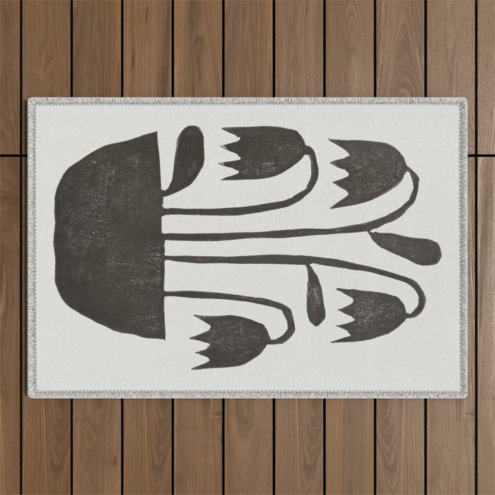 Linocut Tulips #2 Outdoor Rug Gallery Image 1