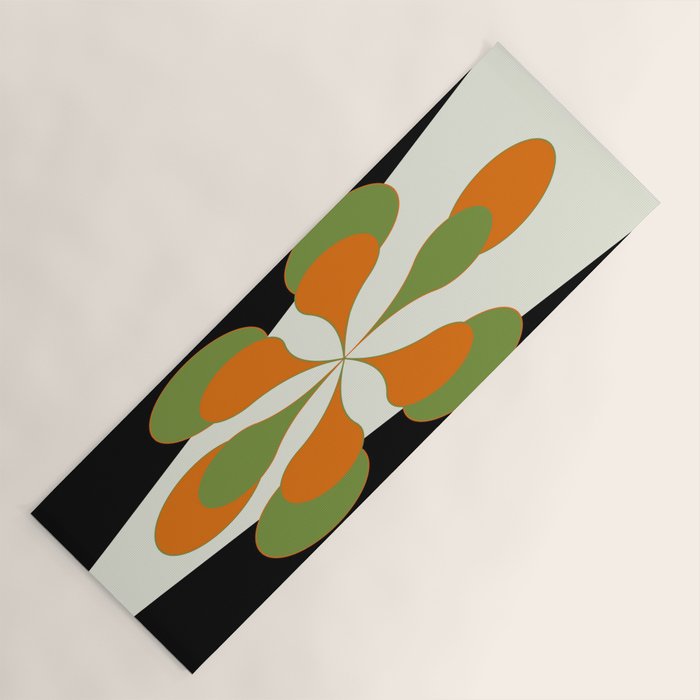 Mid-Century Modern Art 1.4 - Green & Orange Flower Yoga Mat Gallery Image 1