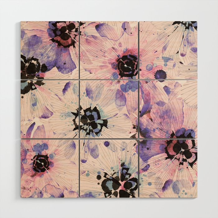 Abstract flowered paint modern Wood Wall Art Gallery Image 1