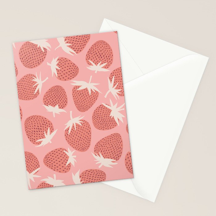 Pink Strawberries Stationery Card Gallery Image 2
