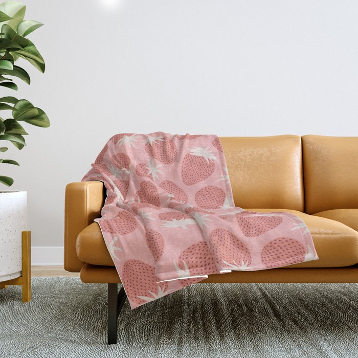 Pink Strawberries Throw Blanket Gallery Image 1