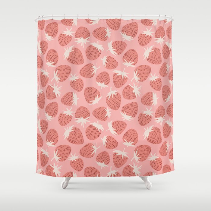 Pink Strawberries Shower Curtain Gallery Image 1
