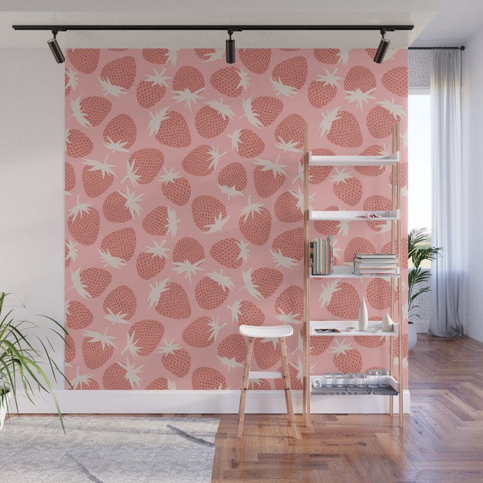 Pink Strawberries Wall Mural Gallery Image 1