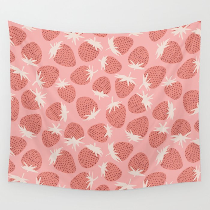 Pink Strawberries Wall Tapestry Gallery Image 1