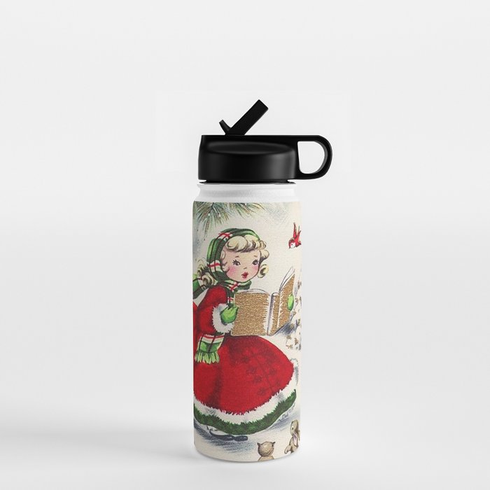 Vintage Christmas Girl Water Bottle