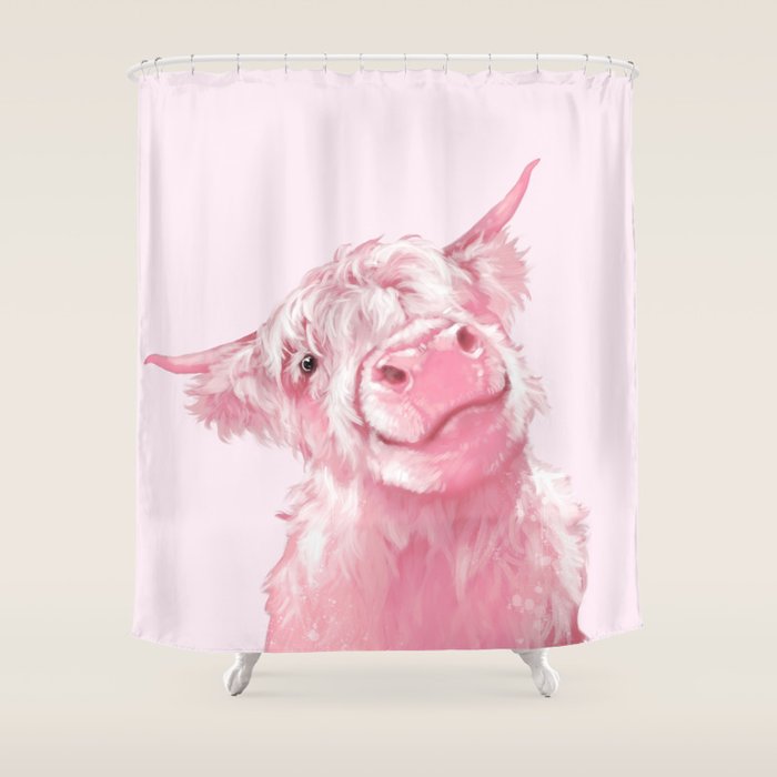 Highland Cow Pink Shower Curtain Gallery Image 1