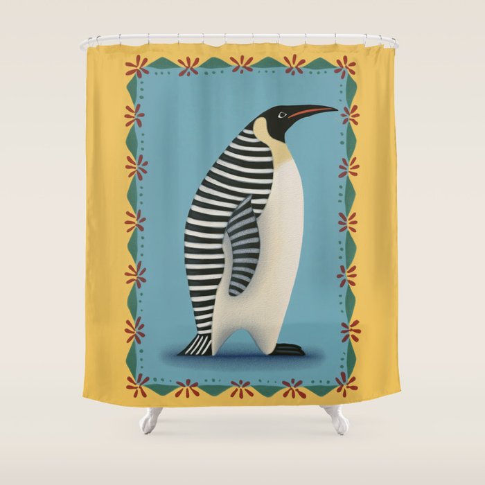 Striped Penguin Shower Curtain Gallery Image 1