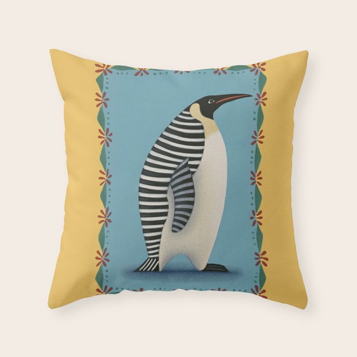 Striped Penguin Throw Pillow Gallery Image 1