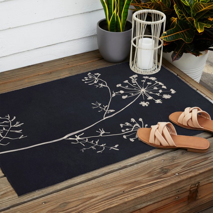 Minimalist Wild Plant 6 Black And White Outdoor Rug Gallery Image 2