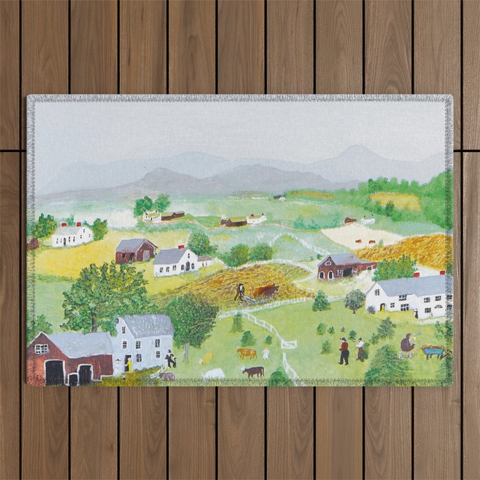 Anna Mary Robertson 'Grandma' Moses Mountains American Folk Art Outdoor Rug Gallery Image 1