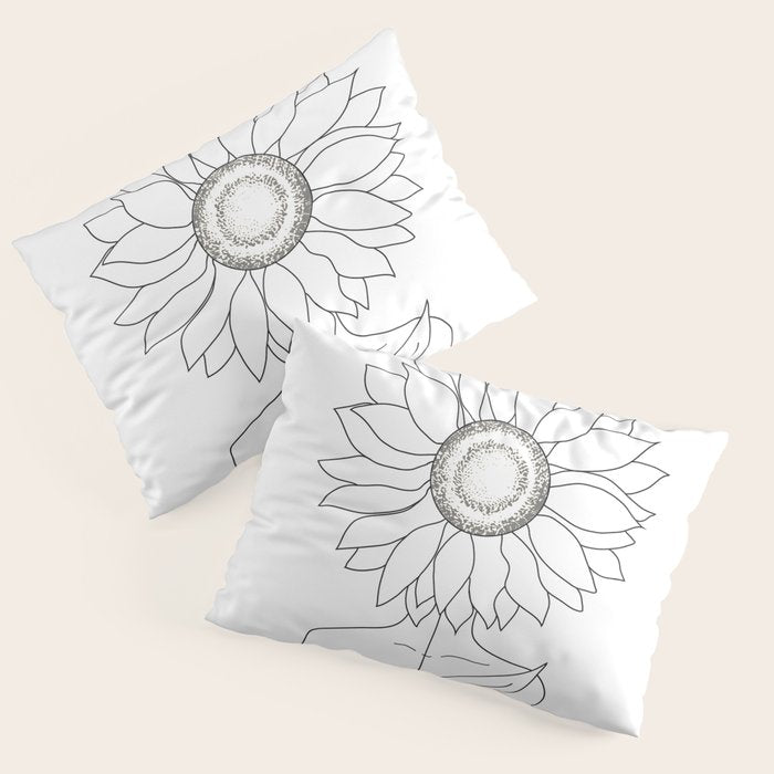 Minimalistic Line Art of Woman with Sunflower Pillow Sham Gallery Image 3