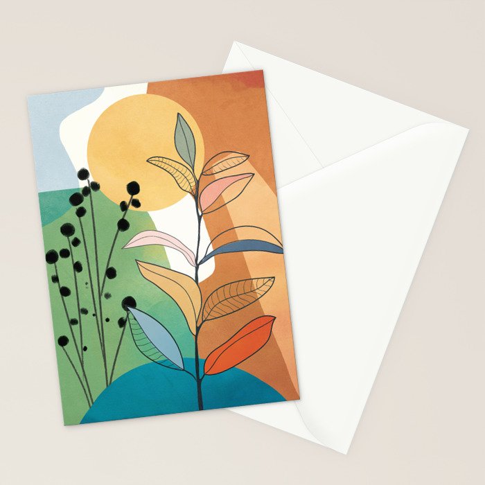 Modern abstract leaves line art 12 Stationery Card Gallery Image 2