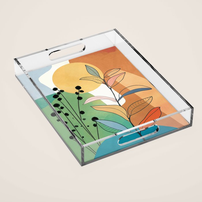 Modern abstract leaves line art 12 Acrylic Tray Gallery Image 1