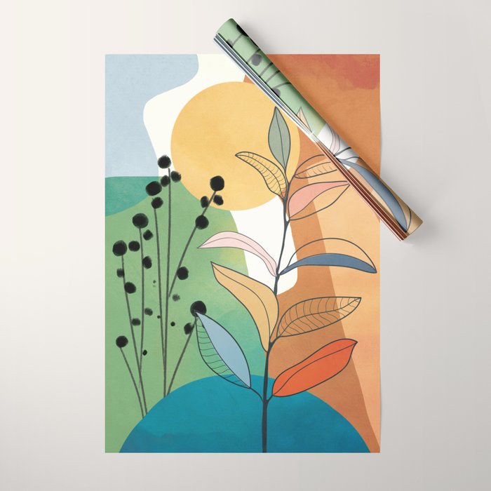 Modern abstract leaves line art 12 Wrapping Paper Gallery Image 1