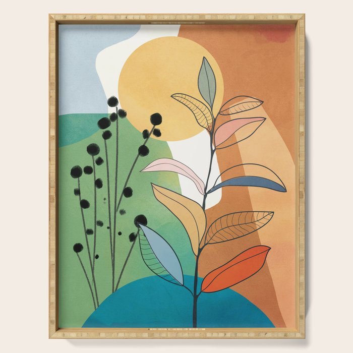 Modern abstract leaves line art 12 Serving Tray Gallery Image 1