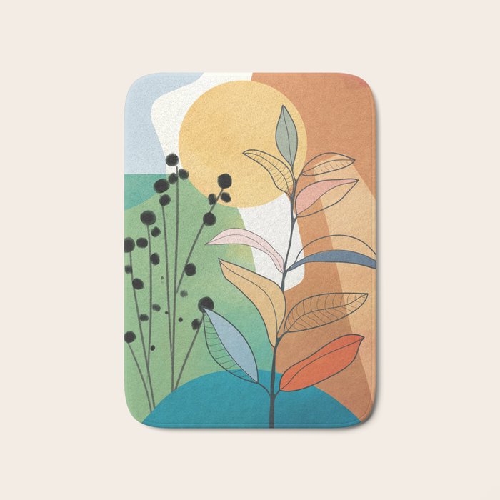 Modern abstract leaves line art 12 Bath Mat Gallery Image 1