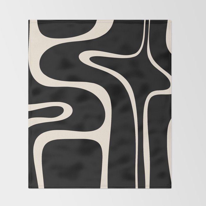 Copacetic Retro Abstract Black and Almond Cream Throw Blanket Gallery Image 2