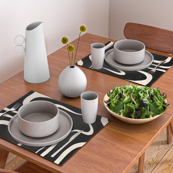 Copacetic Retro Abstract Black and Almond Cream Placemat Gallery Image 2