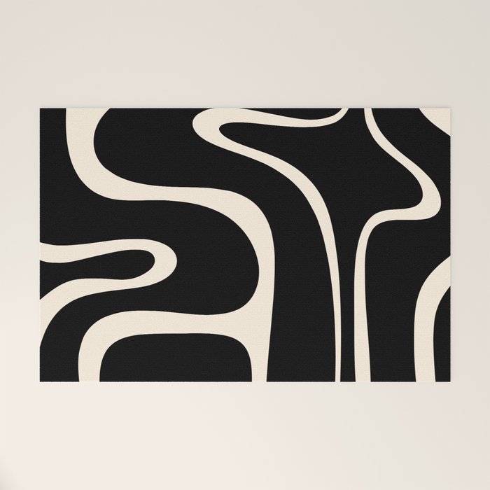 Copacetic Retro Abstract Black and Almond Cream Welcome Mat Gallery Image 1