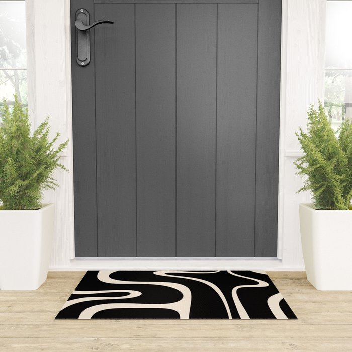 Copacetic Retro Abstract Black and Almond Cream Welcome Mat Gallery Image 3