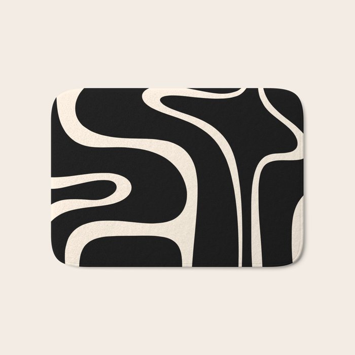Copacetic Retro Abstract Black and Almond Cream Bath Mat Gallery Image 1