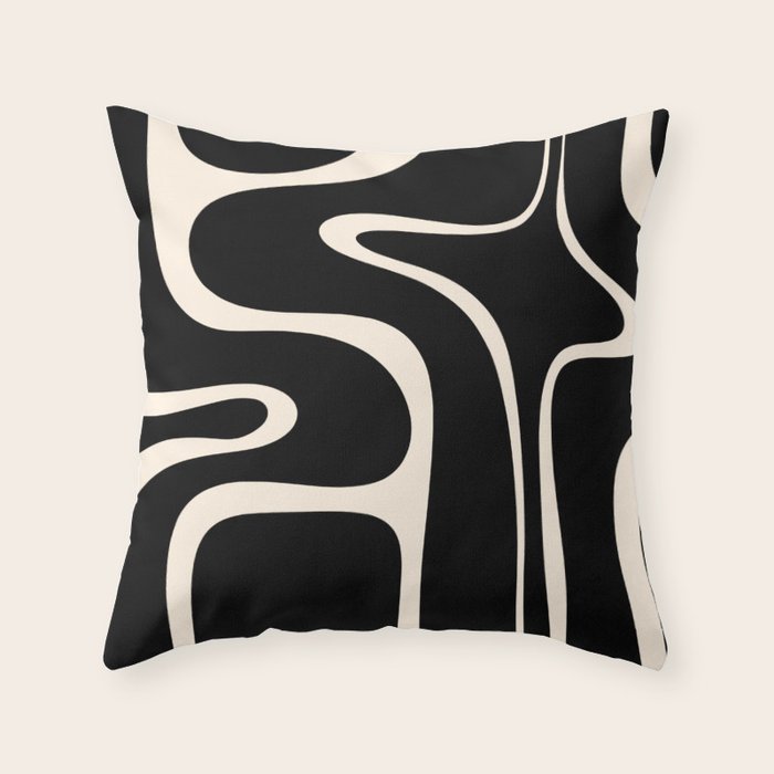 Copacetic Retro Abstract Black and Almond Cream Throw Pillow Gallery Image 1