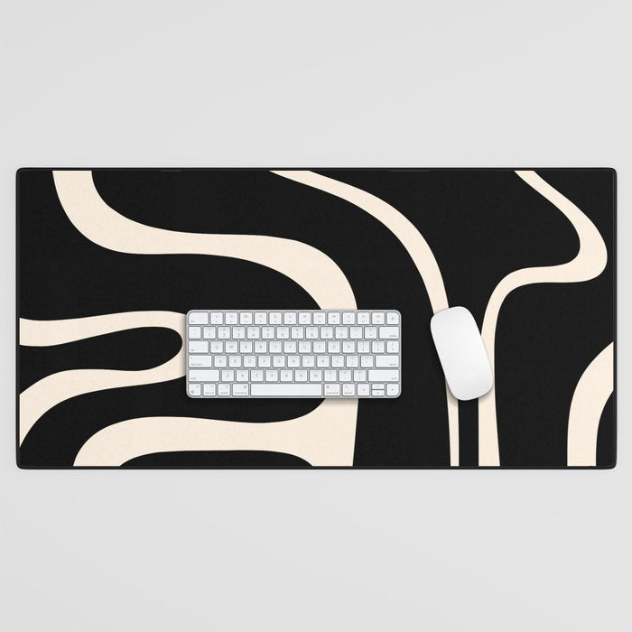 Copacetic Retro Abstract Black and Almond Cream Desk Mat Gallery Image 1