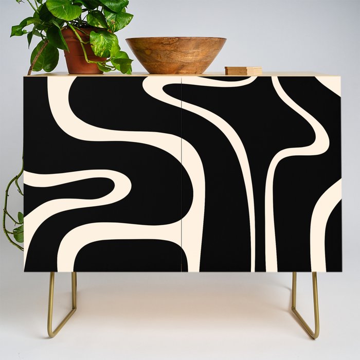 Copacetic Retro Abstract Black and Almond Cream Credenza Gallery Image 1