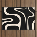 Copacetic Retro Abstract Black and Almond Cream Outdoor Rug Gallery Image 1