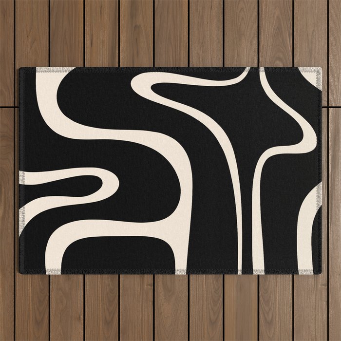 Copacetic Retro Abstract Black and Almond Cream Outdoor Rug Gallery Image 1
