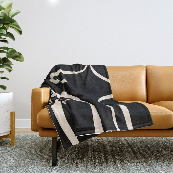 Copacetic Retro Abstract Black and Almond Cream Throw Blanket Gallery Image 1