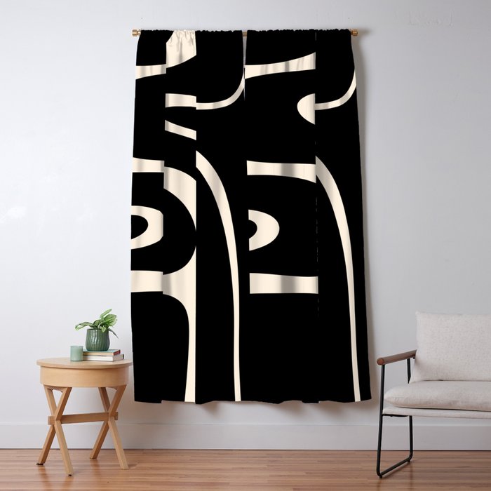 Copacetic Retro Abstract Black and Almond Cream Window Curtain Gallery Image 1